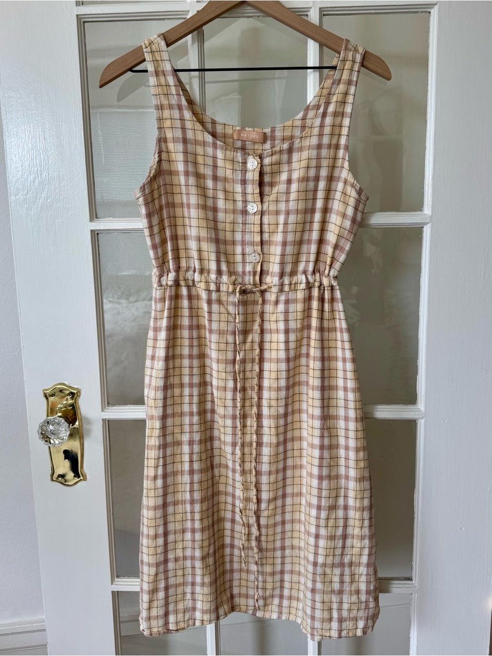 Plaid Sleeveless Cottagecore Dress in Cream/Beige/Soft Yellow